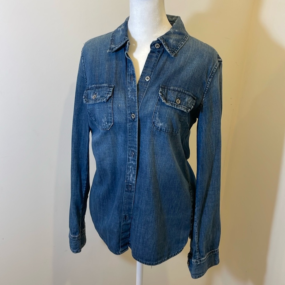 AG fitted distressed denim shirt